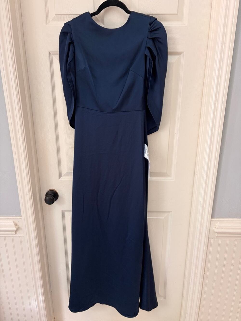 Dress the Population Adina Navy Drape Sleeve Cowl Back Maxi Gown S NWT